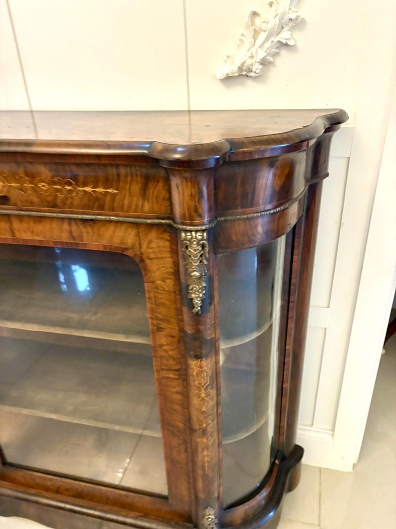 Antique Victorian Quality Burr Walnut Satinwood Inlaid Credenza/Side Cabinet